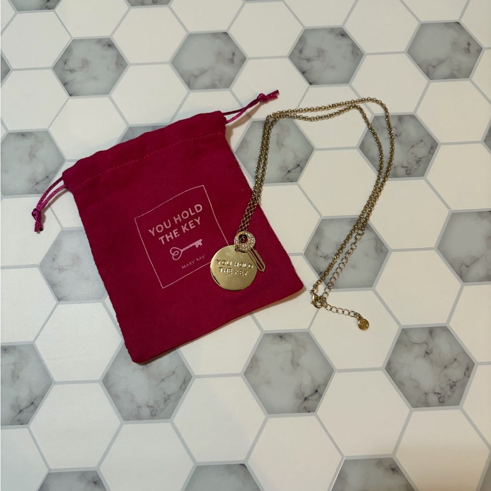 Gold Pendant Necklace with Red Pouch